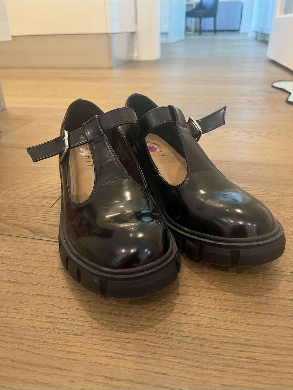Esprit Black Patent T-Strap Chunky Mary Jane Clogs